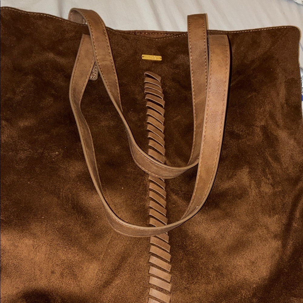 Charlie Paige‎ Brown Suede Tote with Braided Center